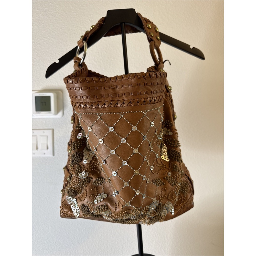 Vintage Isabella Fiore Carino Coco Puff Cognac Leather Hobo Purse $895